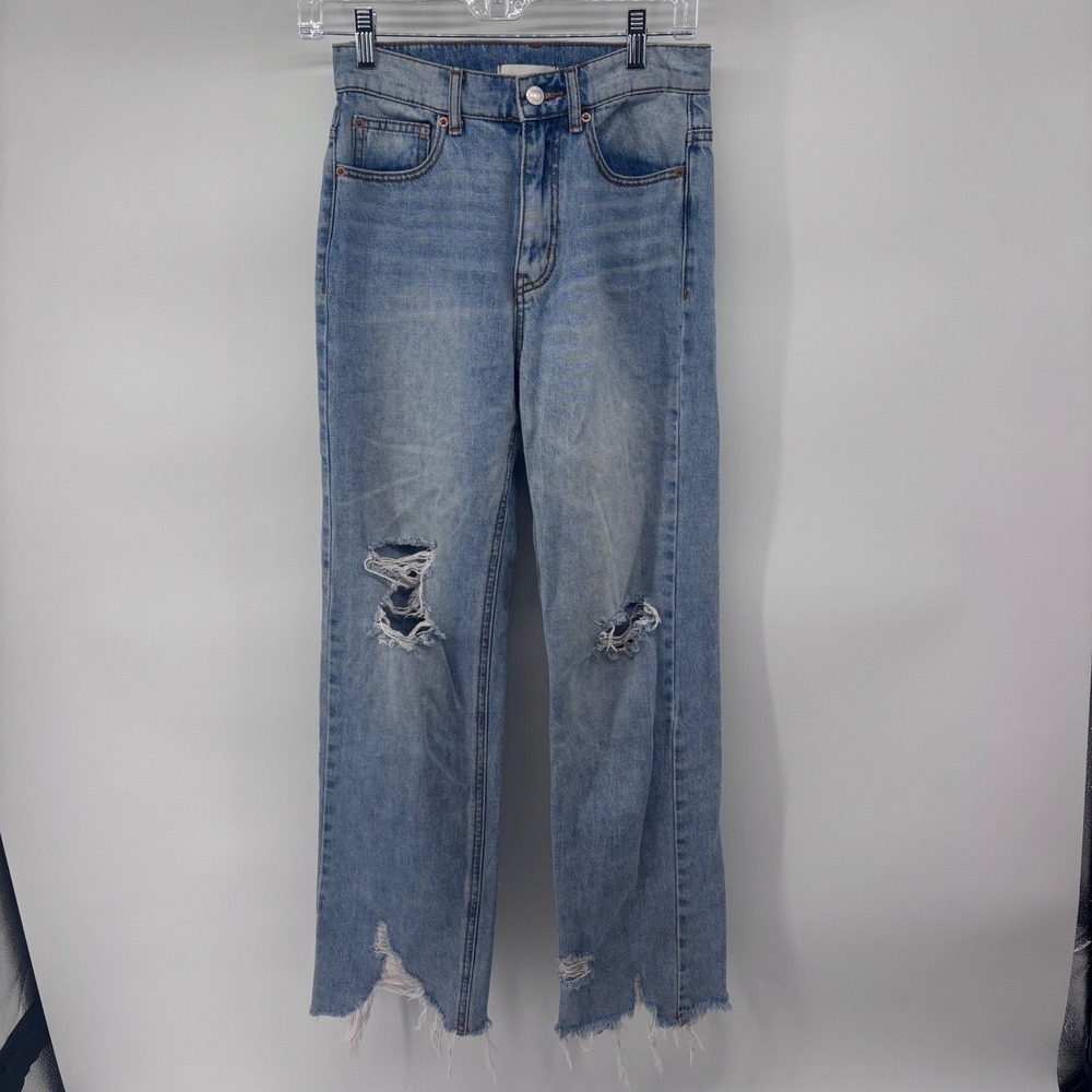 BDG Urban Outfitters Cowboy Jeans Ripped Distressed Raw‎ Hem Light Wash 25x30